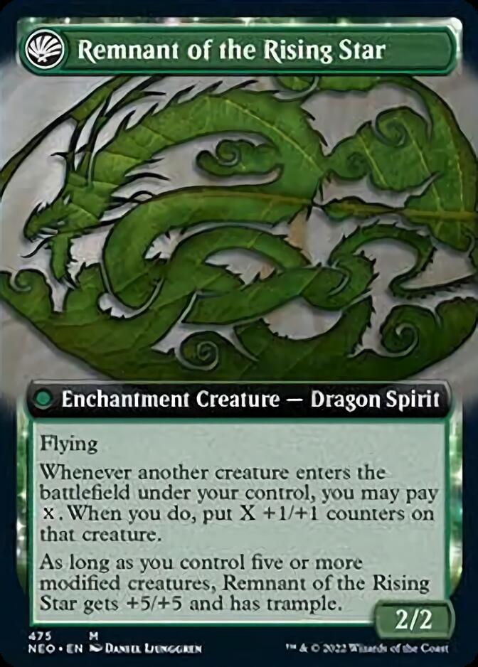 Jugan Defends the Temple // Remnant of the Rising Star (NEO-475) - Kamigawa: Neon Dynasty: (Extended Art, fandfc, enchantment) Foil
