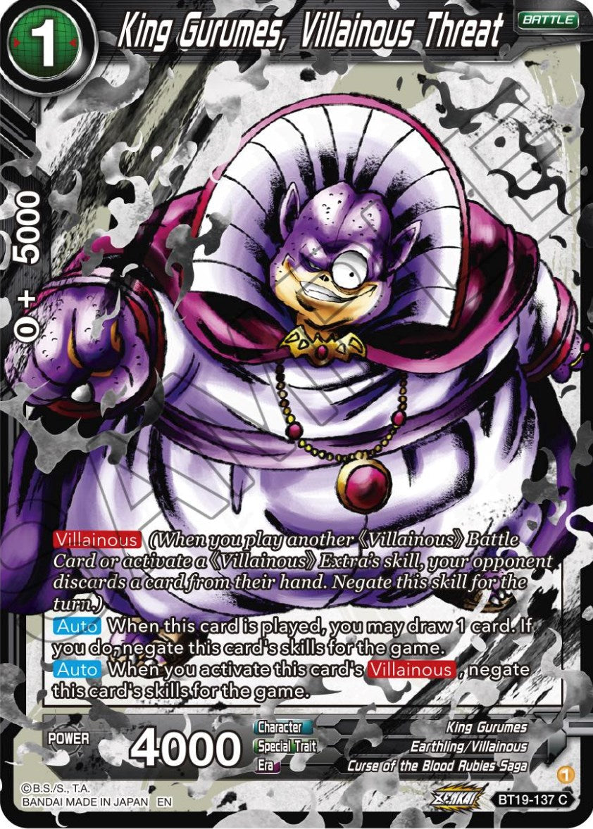 King Gurumes, Villainous Threat (BT19-137) [Fighter's Ambition] Parallel Foil