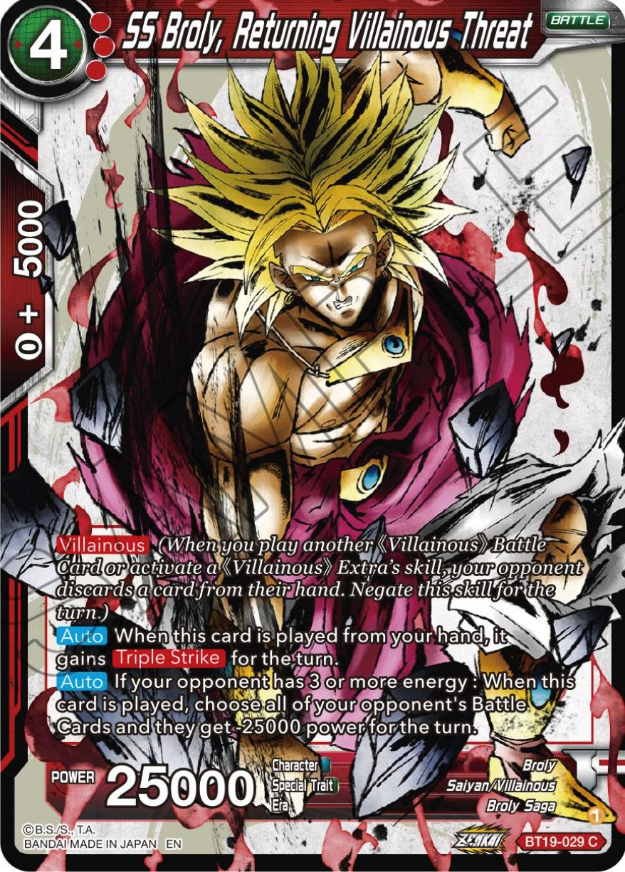SS Broly, Returning Villainous Threat (BT19-029) [Fighter's Ambition] Parallel Foil