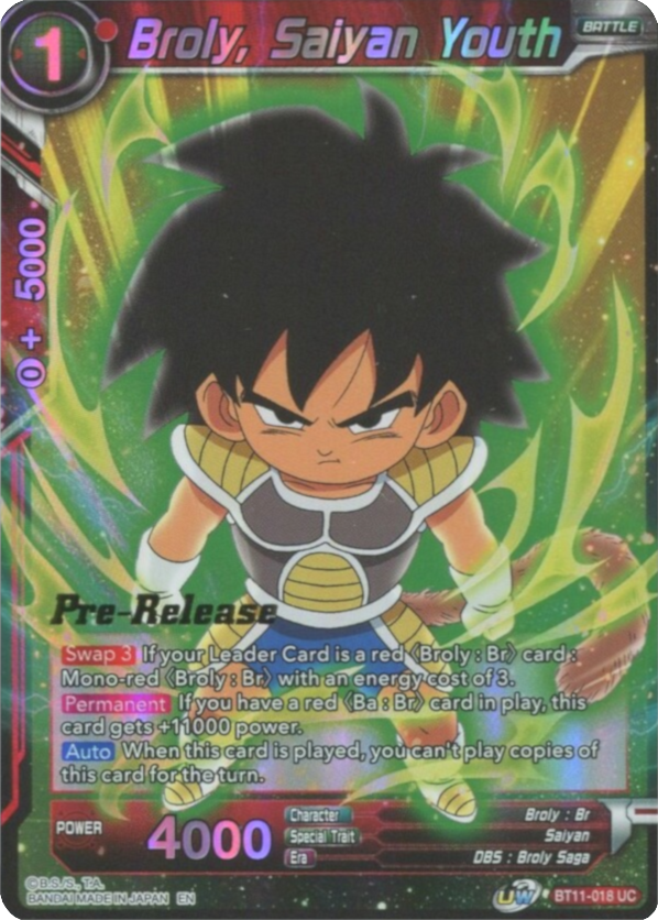 Broly, Saiyan Youth (BT11-018) [Vermilion Bloodline Prerelease Promos] Parallel Foil