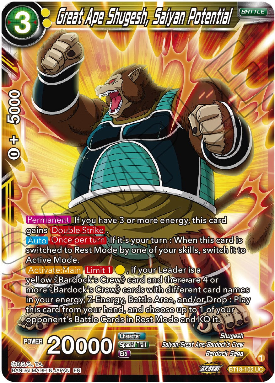 Great Ape Shugesh, Saiyan Potential (BT18-102) [Dawn of the Z-Legends] Parallel Foil