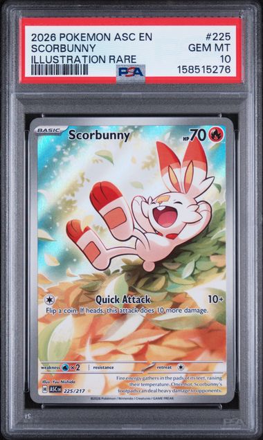 Scorbunny Illustration Rare Ascended heroes 225/217 PSA 10
