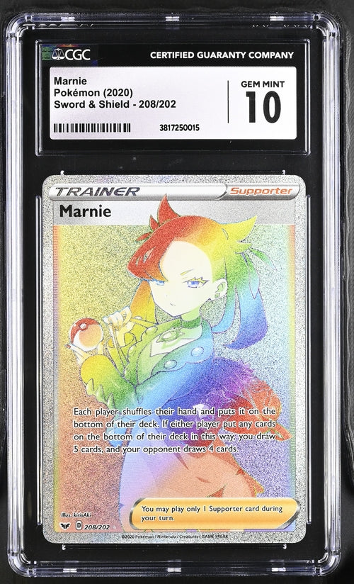Marnie Secret Rare Sword & Shield Base Set 208/202 CGC 10
