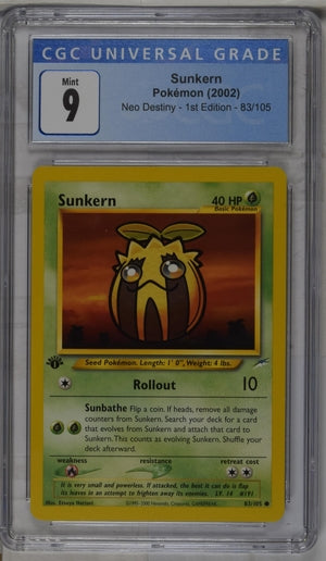 sunkern pokemon card value Pokemon: Sunkern Neo Destiny 1st Edition 83/105 CGC 9