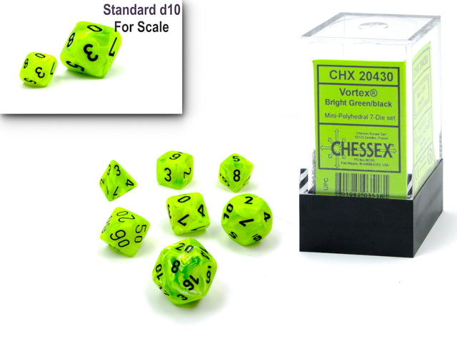 Chessex Vortex Mini Polyhedral 7 Die Set Bright - Green/Black