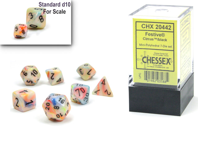 Chessex Festive Mini Polyhedral 7 Die Set - Circus/Black