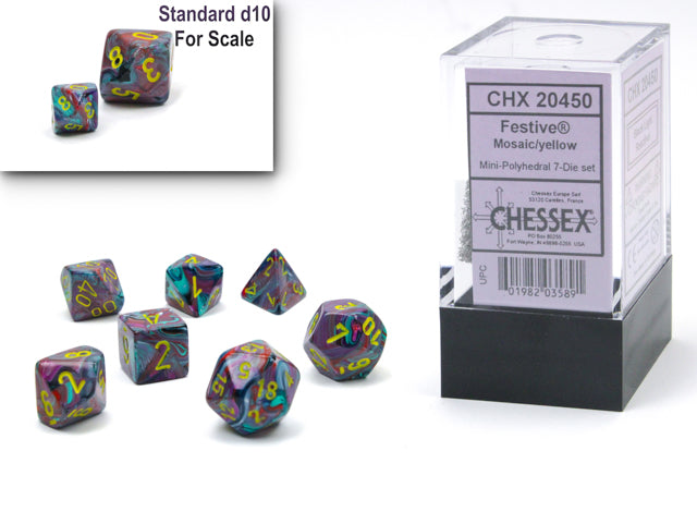 Chessex Festive Mini Polyhedral 7 Die Set - Mosaic/Yellow