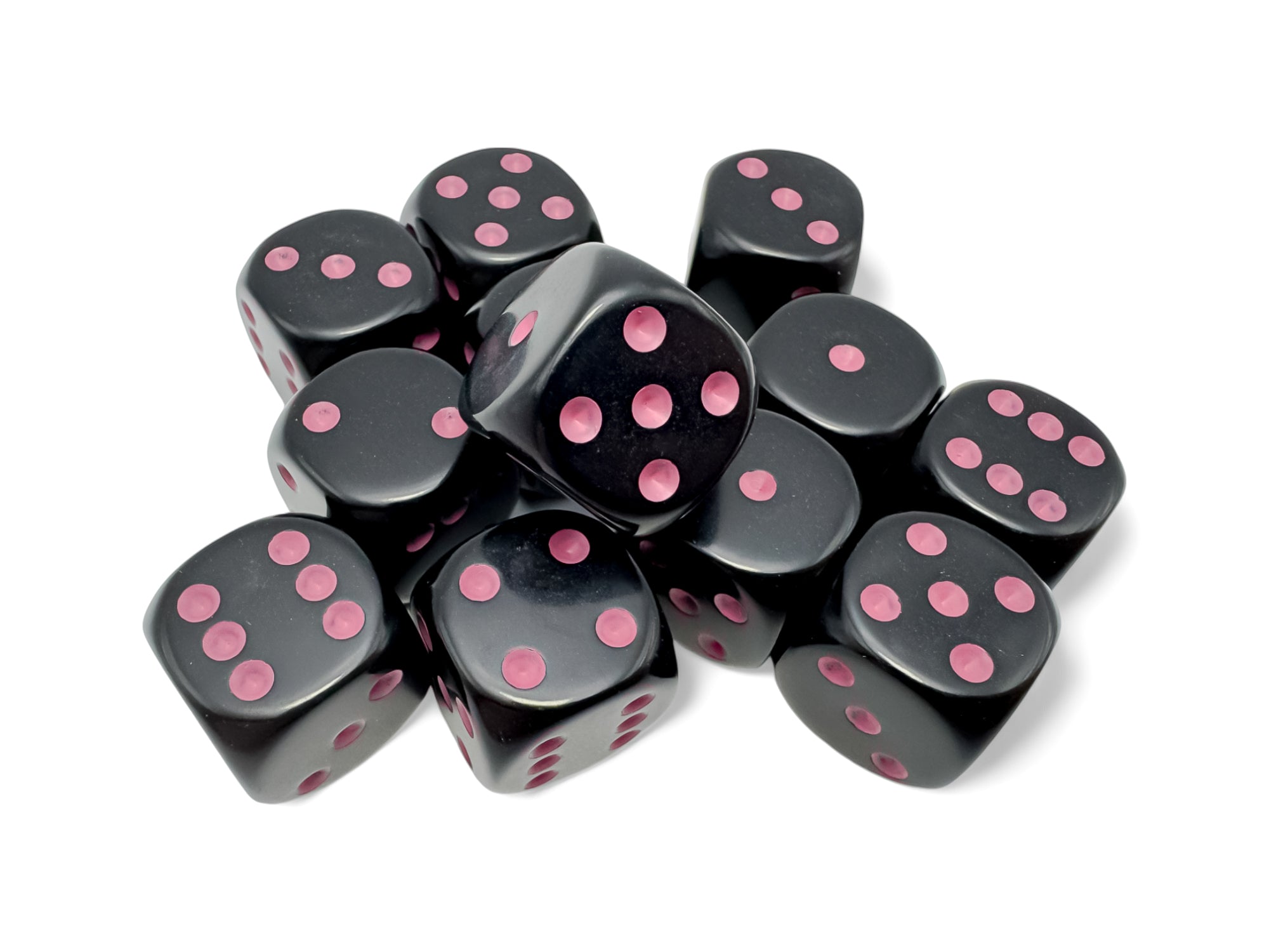 Chessex Opaque Black/Pink 16MM D6 Dice Block (12 Dice)