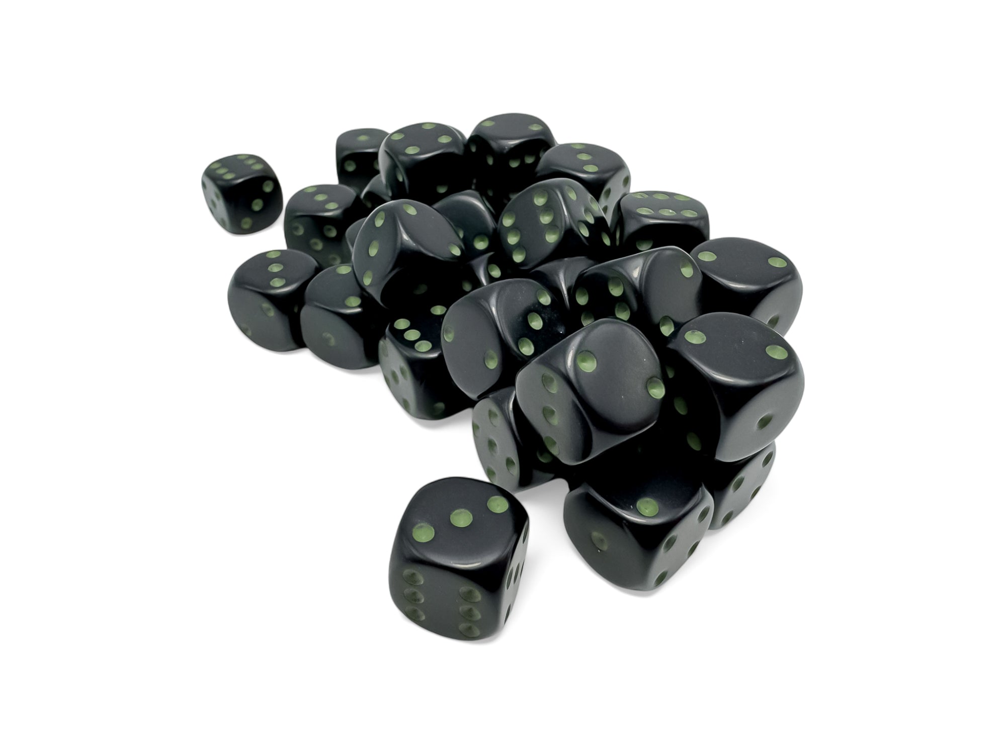 Chessex Opaque Black/Green 12MM D6 Dice Block (36 Dice)