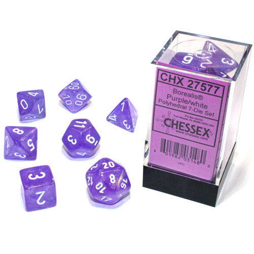 Chessex Borealis Polyhedral 7 Die Set - Purple/White Luminary