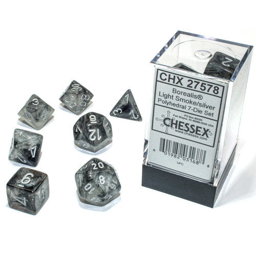 Chessex Borealis Polyhedral 7 Die Set - Light Smoke/Silver Luminary