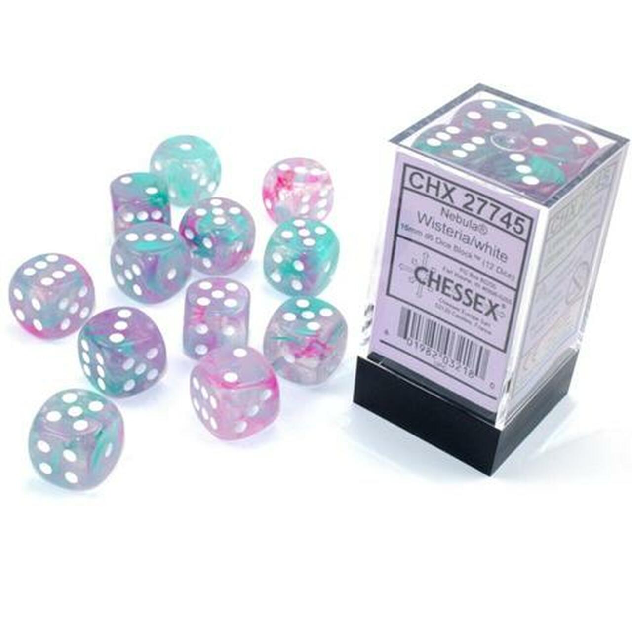 Chessex Nebula Wisteria/White Luminary 16MM D6 Dice Block (12 Dice)