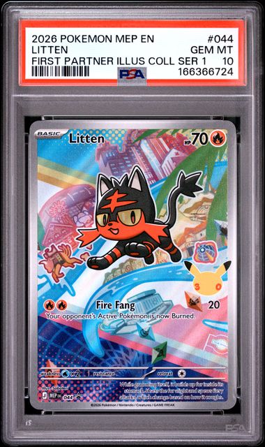 Litten First Partner Illustration Collection Mega Evolution Promo 044 PSA 10
