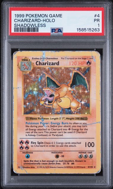 Charizard Holofoil Base Set Shadowless Unlimited 4/102 PSA 1