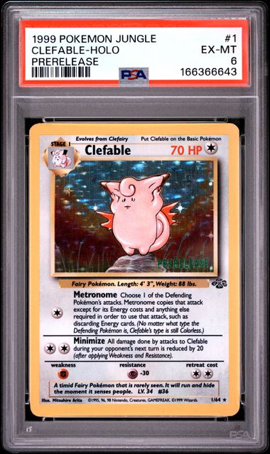 Clefable Holofoil Jungle Prerelease Stamp 1/64 PSA 6