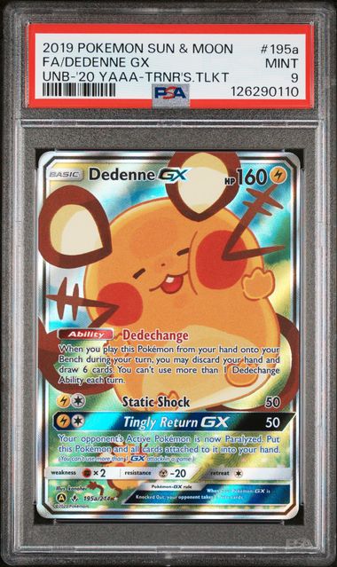 Dedenne GX Sun and Moon Alternate art Promos 195a/214 PSA 9