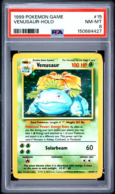 Venusaur Holo Base Set 15/102 PSA 8