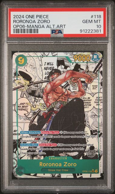 One Piece: Roronoa Zoro Manga Alternate Art OP06-118 PSA 10