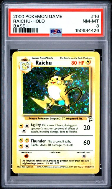 Raichu Holo Base Set 2 16/130 PSA 8