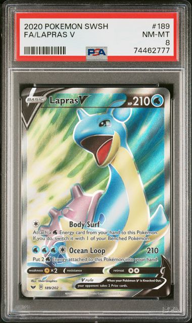 Lapras V Full Art Sword & Shield Base Set 189/202 PSA 8