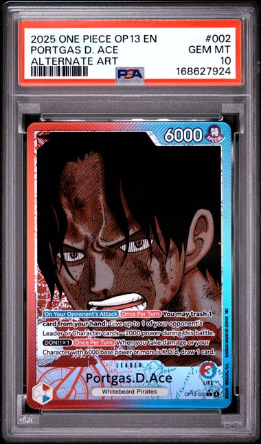 Portgas.D.Ace Carrying On His Will Alternate Art Leader (OP13-002) PSA 10