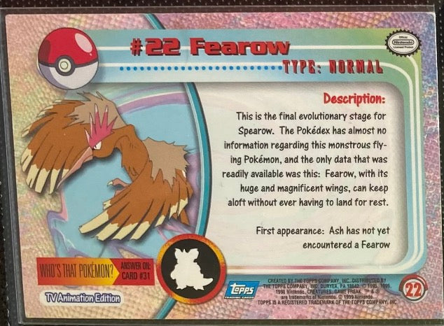 Fearow (22) [Topps TV Animation Edition Series 1 (Second Print)]