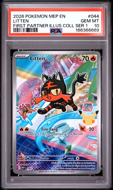 Litten First Partner Illustration Collection Mega Evolution Promo 044 PSA 10