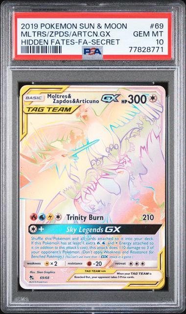 Moltres & Zapdos & Moltres GX Hidden Fates 69/68 PSA 10