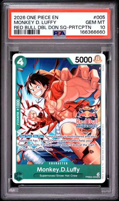 Monkey.D.Luffy PRB02-005 Red Bull DOUBLE DON!! Event One Piece Promo PSA 10