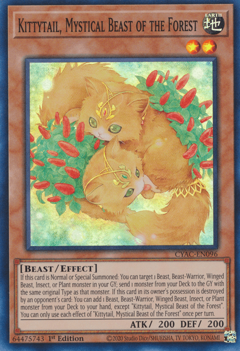 Kittytail, Mystical Beast of the Forest [CYAC-EN096] Super Rare - Josh's Cards