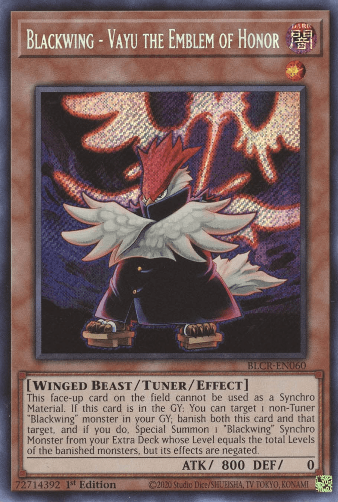 Blackwing - Vayu the Emblem of Honor [BLCR-EN060] Secret Rare - Josh's Cards
