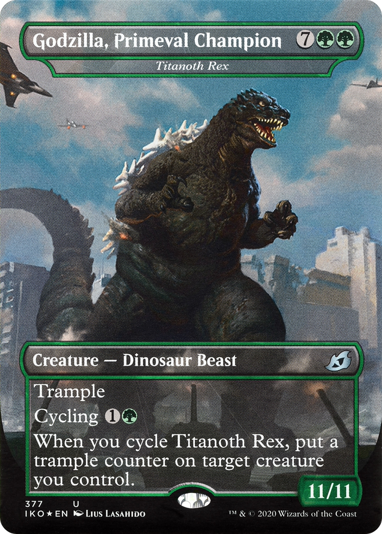 Titanoth Rex (IKO-377) - Ikoria: Lair of Behemoths / Godzilla, Primeval Champion (Borderless) Foil