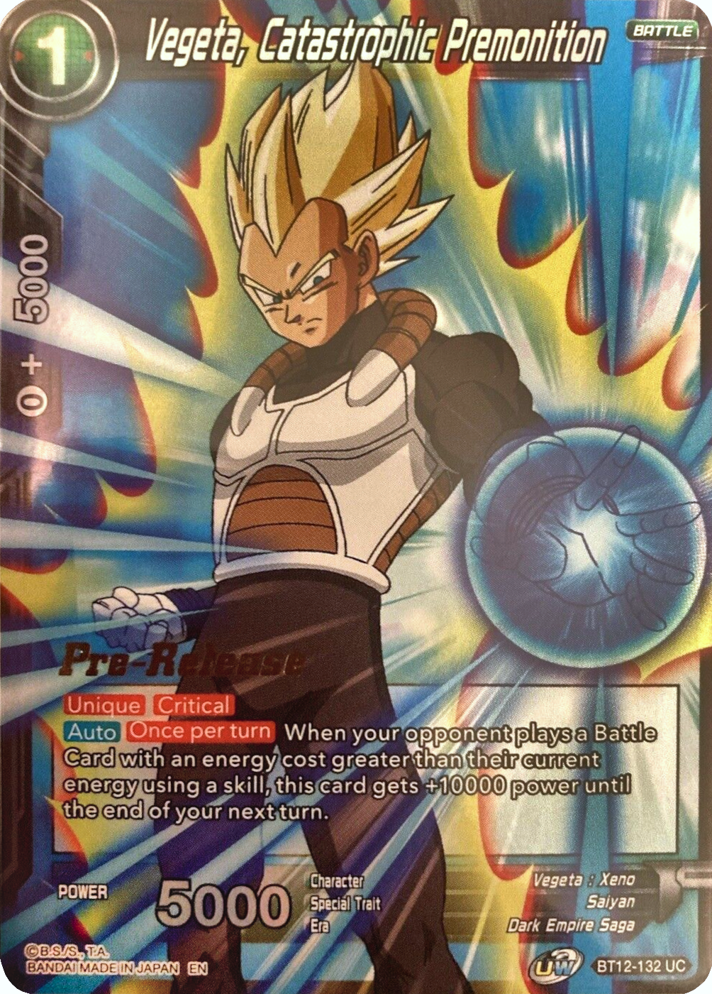 Vegeta, Catastrophic Premonition (BT12-132) [Vicious Rejuvenation Prerelease Promos] Parallel Foil