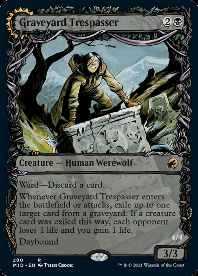 Graveyard Trespasser // Graveyard Glutton (MID-290) - Innistrad: Midnight Hunt: (Showcase, Double Faced Transform) Foil