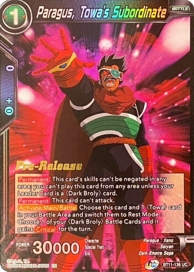 Paragus, Towa's Subordinate (BT11-136) [Vermilion Bloodline Prerelease Promos] Parallel Foil