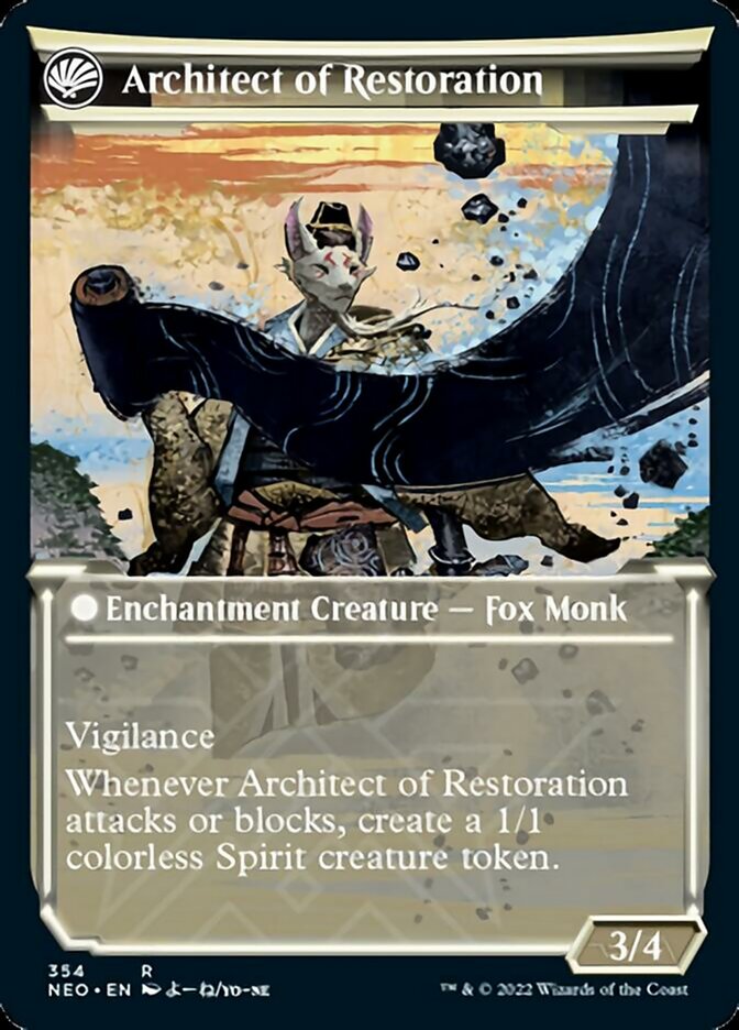 The Restoration of Eiganjo // Architect of Restoration (NEO-354) - Kamigawa: Neon Dynasty: (Showcase, fandfc) Foil