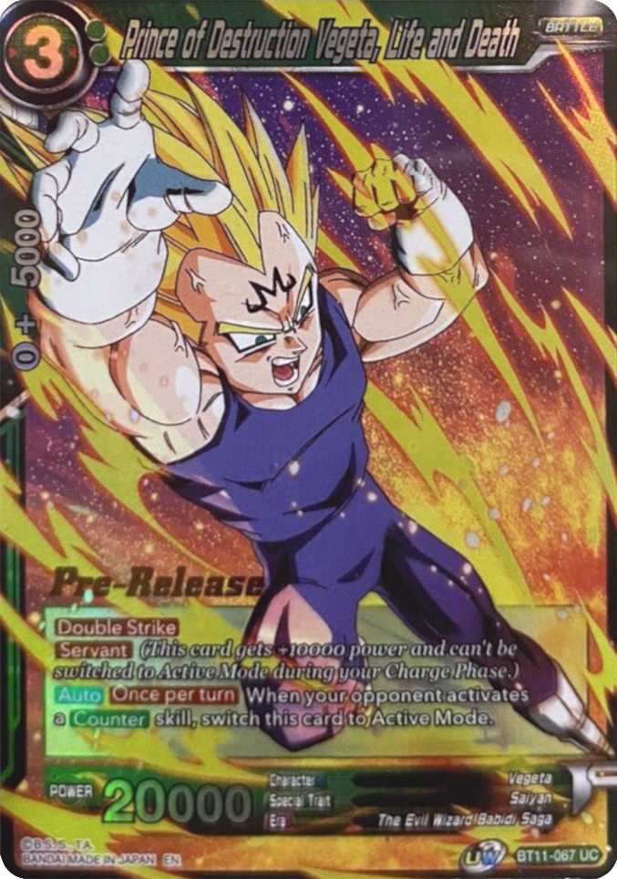Prince of Destruction Vegeta, Life and Death (BT11-067) [Vermilion Bloodline Prerelease Promos] Parallel Foil