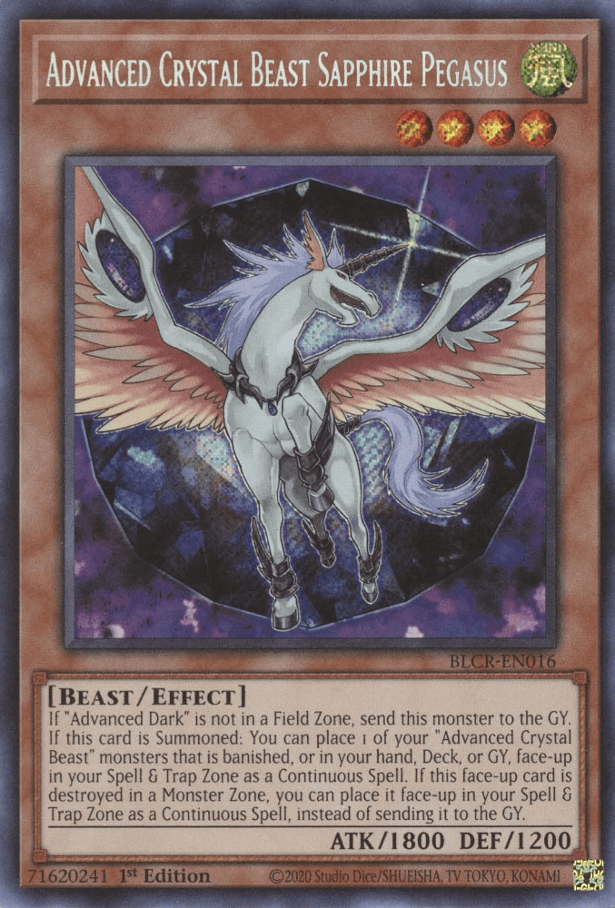 Advanced Crystal Beast Sapphire Pegasus [BLCR-EN016] Secret Rare - Josh's Cards