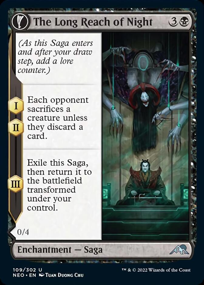 The Long Reach of Night // Animus of Night's Reach (NEO-109) - Kamigawa: Neon Dynasty: (fandfc, enchantment) Foil