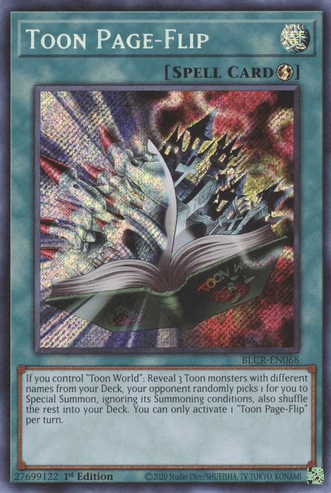 Toon Page-Flip [BLCR-EN068] Secret Rare - Josh's Cards