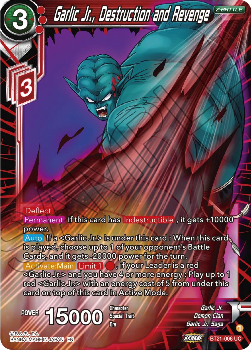 Garlic Jr., Destruction and Revenge (BT21-006) [Wild Resurgence] Parallel Foil