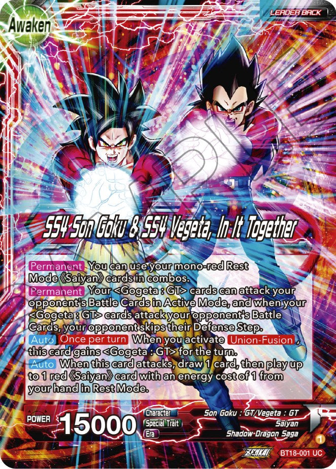 Son Goku & Vegeta // SS4 Son Goku & SS4 Vegeta, In It Together (BT18-001) [Dawn of the Z-Legends] Parallel Foil