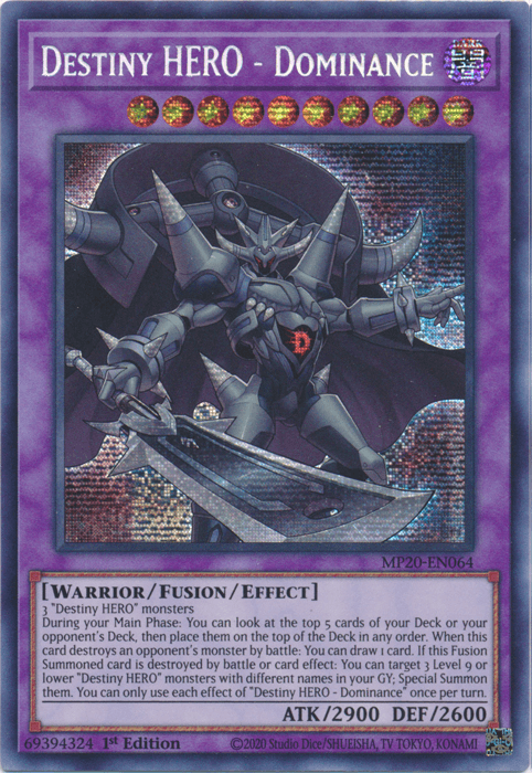 Destiny Hero - Dominance [MP20-EN064] Prismatic Secret Rare - Josh's Cards