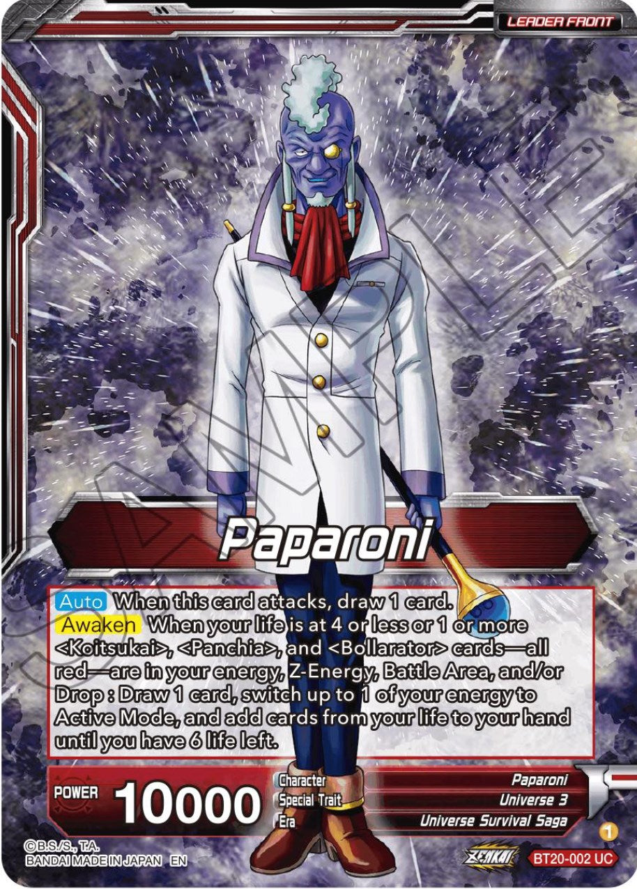 Paparoni // Warriors of Universe 3, United as One (BT20-002) [Power Absorbed] Parallel Foil