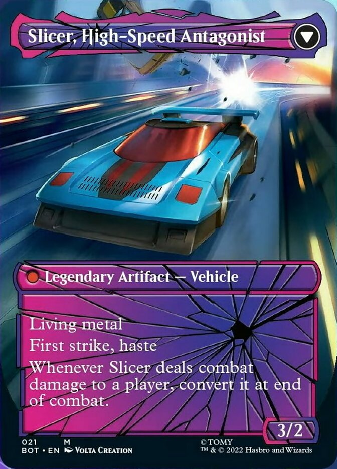 Slicer, Hired Muscle // Slicer, High-Speed Antagonist (BOT-021) - Transformers: (shatteredglass, convertdfc) (Borderless) Foil