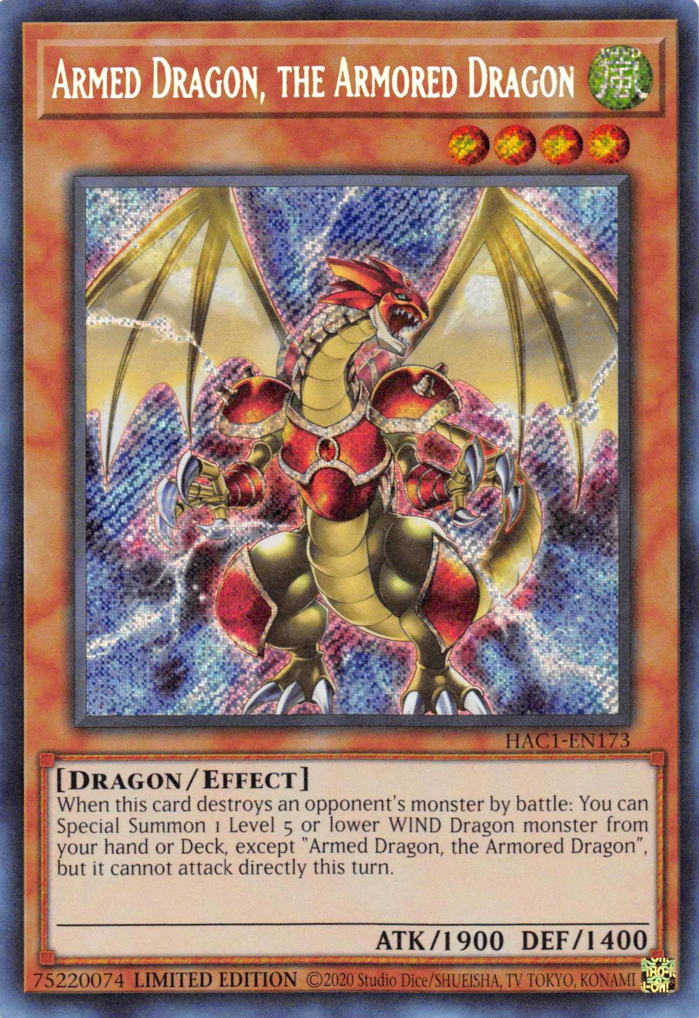 Armed Dragon, the Armored Dragon [HAC1-EN173] Secret Rare - Josh's Cards