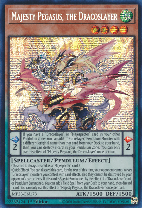Majesty Pegasus, the Dracoslayer [MP23-EN173] Prismatic Secret Rare - Josh's Cards
