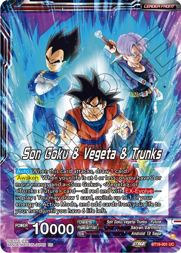 Son Goku & Vegeta & Trunks // SS Son Goku, SS Vegeta, & SS Trunks, the Ultimate Team (BT19-001) [Fighter's Ambition] Parallel Foil