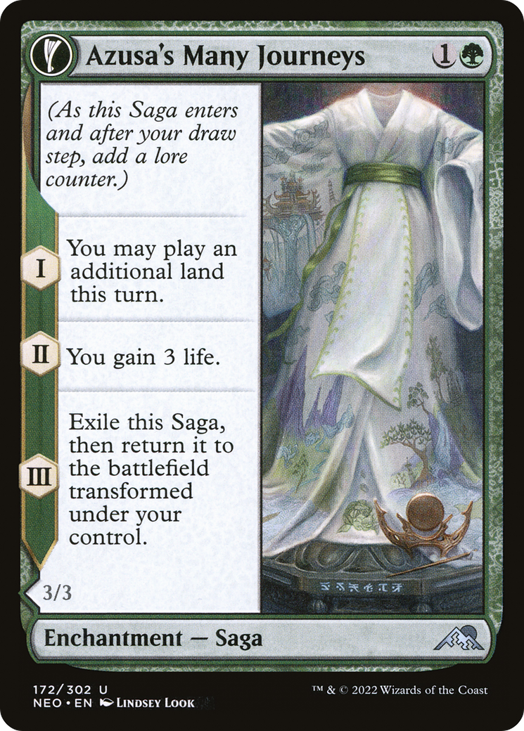 Azusa's Many Journeys // Likeness of the Seeker (NEO-172) - Kamigawa: Neon Dynasty: (fandfc, enchantment) Foil