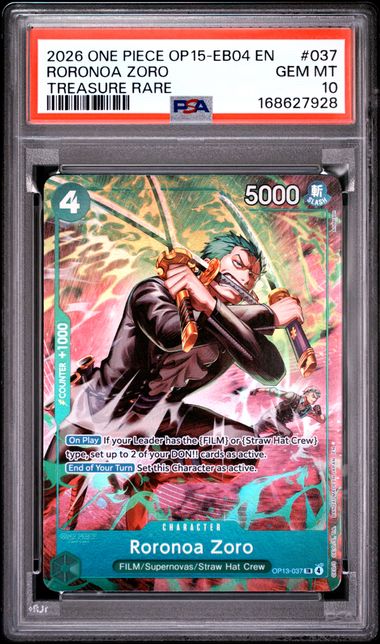 Roronoa Zoro Treasure Rare Adventure on Kami's Island OP13-037 PSA 10